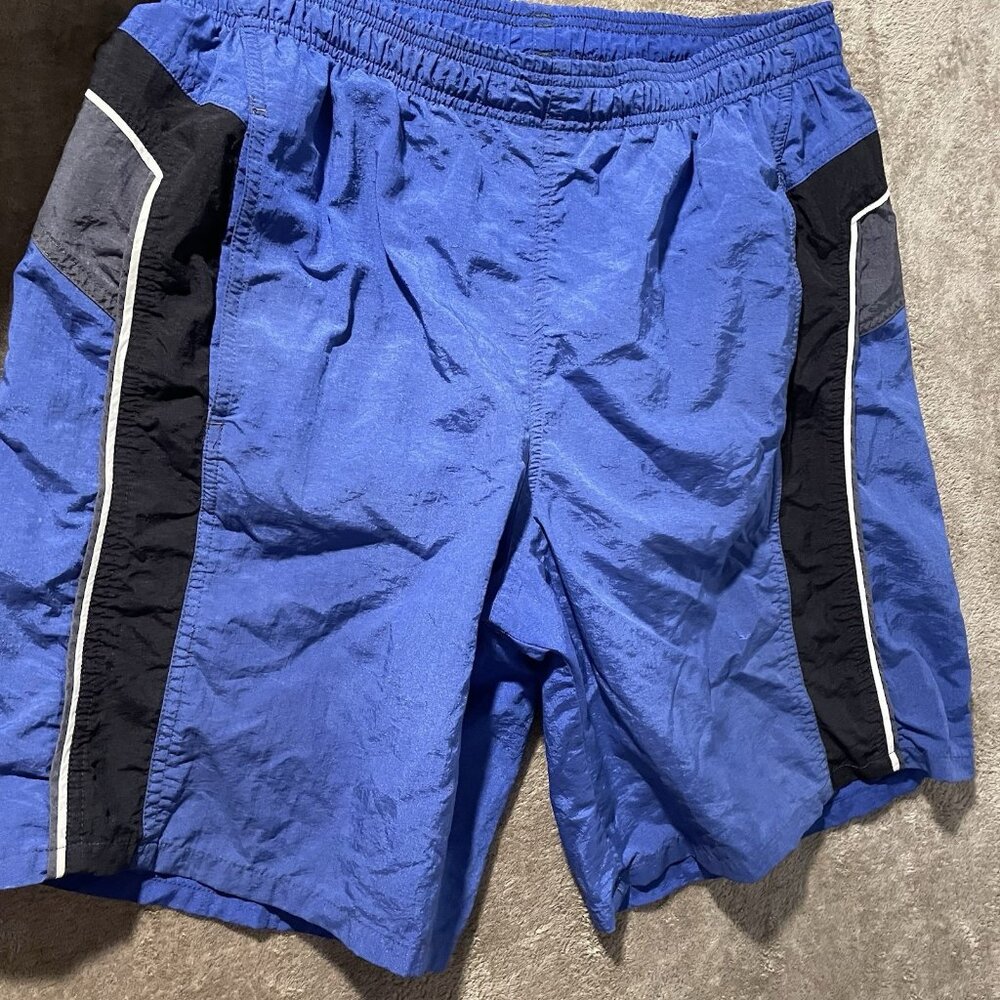 Vintage Speedo Swim Trunks Mens Medium Mesh Lined Drawstring Royal Blue Spellout